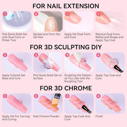Makartt 3D Gel Nail Art: 4-in-1 Clear & White Solid Gel Builder Non-sticky for Extension 3D Sculpting Nail, UV Glue for Acrylic Nails, Rhinestones & Sculpture Hard Gels for Nails UV/LED Lamp Required - color: Clear & White