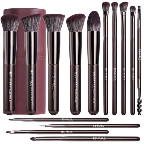 BS-MALL 14 Pcs Professional Makeup Brushes Set with Travel-friendly Case - Perfect for Eyeshadow Brush & Foundation Brush for Liquid Makeup - Gift for Daily Use & Multi Purpose Application - color: Coffee