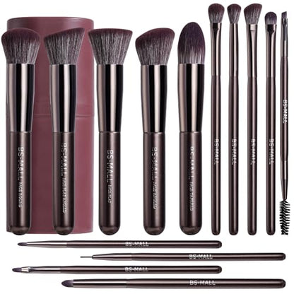 BS-MALL 14 Pcs Professional Makeup Brushes Set with Travel-friendly Case - Perfect for Eyeshadow Brush & Foundation Brush for Liquid Makeup - Gift for Daily Use & Multi Purpose Application - color: Coffee