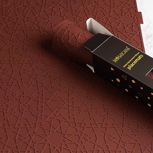 Modern Silicone Placemat Set of 2- Table Protector for Dining Room Table, Kitchen, Craft Mat- Non-Toxic, Anti-Slip, Dishwasher Safe, BPA Free, Heat Resistant - (Maroon) - color: Red