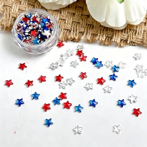 300Pcs Red White Blue Star Nail Rhinestones 4th of July Nail Charms and Gems Flat Back Independence Day Patriotic Star Nail Art Charms Shiny Stars Nail Nail Jewelry for Women Holiday Nail Supplies - color: blue