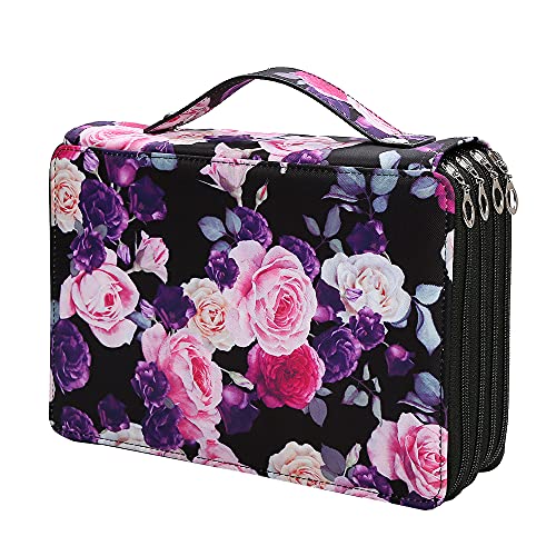 Rose Pencil Case Slot Holds Portable Colored Pencil Case 200 Slots Colored Pencil Case Organizer with Zipper for Watercolor Pens or Markers, Pencil Case Organizer for Artist - color: Purple Rose, size: 200