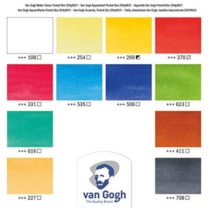 Van Gogh Watercolor Paint Set, Plastic Pocketbox, 12-Half Pan General Selection