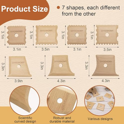 DIYOOHOMY 7 Pcs Pottery Ribs Set, Pottery Tools Supplies | Wooden Clay Shaper Trimming Tools, Texture Ribs for Smoothing, Shaping, and Carving, Ideal for Mud Throwing, and Ceramic DIY - color: wood-7