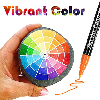 Acrylic Paint Pens for Rock Painting - Set of 24 Extra Fine Point Non-Toxic Paint Markers for Stone, Ceramic, Glass, Wood, Canvas, Fabrics DIY Crafts