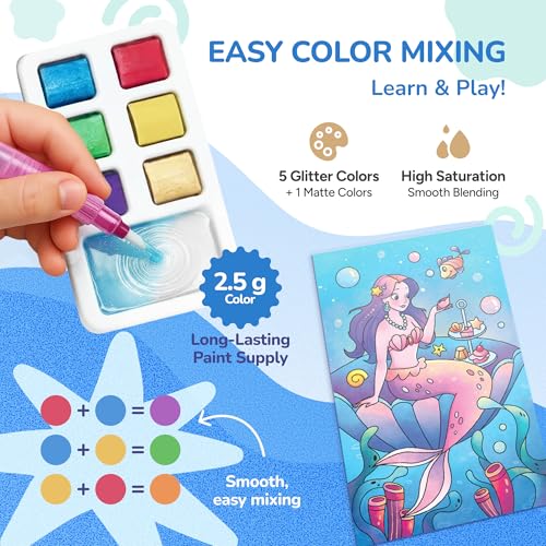 JoyCat 2 Pack Pocket Paint with Water Coloring Books for Kids, Art & Craft Activity Toy Set, Creative Travel & Home Painting Kit, Gifts for Girls & Boys Ages 3-8 (Ocean Princess & Dinosaurs) - style: 2 Pack - Ocean Princess & Dinosaurs