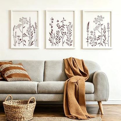 6 Pack 14'' Wildflower Wall Stencil, Reusable Flowers Stencils for Painting Large Pattern on Walls, Wood, Fabric, Furniture, Modular Floral Botanical Stencil Kit