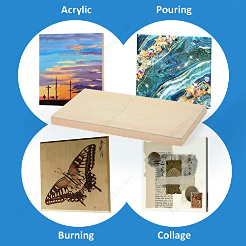 Falling in Art Unfinished Birch Wood Panels Kit for Painting, Wooden Canvas 4 Pack of 6x12’’ Studio 3/4’’ Deep, Cradle Boards for Pouring, Art, Crafts, Burning and More - size: 6'' x 12''
