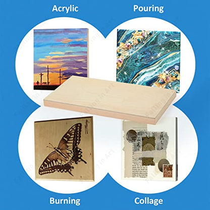 Falling in Art Unfinished Birch Wood Panels Kit for Painting, Wooden Canvas 4 Pack of 6x12’’ Studio 3/4’’ Deep, Cradle Boards for Pouring, Art, Crafts, Burning and More - size: 6'' x 12''