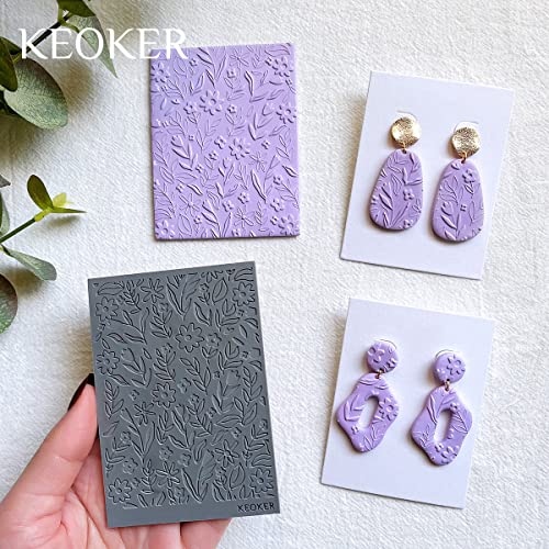 Keoker Polymer Clay Texture Sheets, Clay Texture Mat for Making Earrings Jewerly, Polymer Clay Earrings Tools (Floral A) - color: Floral A