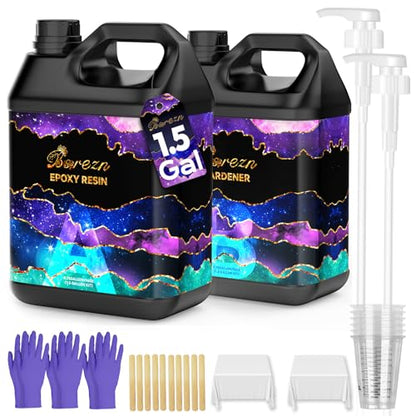 Bsrezn Epoxy Resin Kit 1.5 Gallon with Pumps Mix Ratio 1:1 for Coating and Casting (96 Oz x 2) - size: 1.5 Gallon Kit