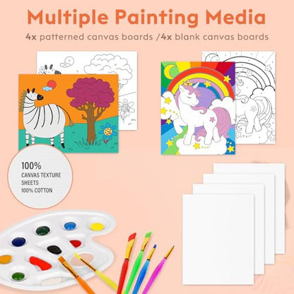 54 Pieces Acrylic Paint Set for Kids,Arts and Crafts Gifts ,Arts Supplies and Painting Kits for Kids with 8 Canvas Panels,2X 12 Paints,2 Art Smocks,2 Easels,Etc,Christmas Gifts - style: 54 PCS Painting Kits