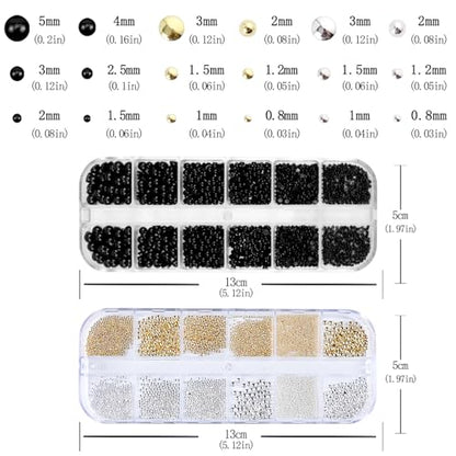 Nail Art Pearls with Rhinestones Glue Gel Flatback Pearls Nail Charms Luxurious Nails Supplies Accessories Gold Silver Gems Jewelry Pearl for Women Nails Design(Black) - color: Colorful-04