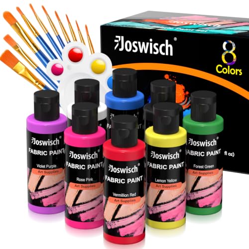 Fabric Paint, 8 Colors Fabric Paint Set For Clothes, Permanent Soft Fabric Paint in Bottles(4oz) with 10 Brushes and Palette, Non-Toxic Textile Paint for T-shirt , Shoes, Jeans , Bags & DlY Projects - size: 4 Fl Oz (Pack of 8)