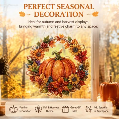 Autumn Harvest Pumpkin Diamond Art Hanging Ornament Kit, DIY Fall Pumpkin Craft with Sunflowers, DIY Diamond Painting Kit – Acrylic Hanging Display, Complete DIY Set with Accessories (3pcs) - color: 3pcs