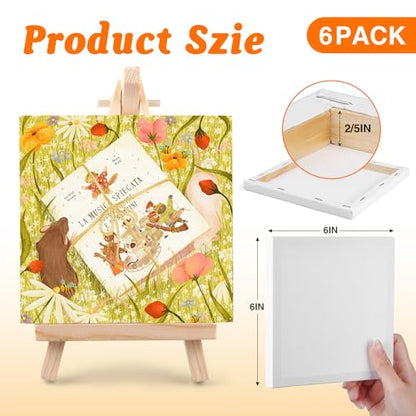 ESRICH Small Stretched Canvas for Painting 6x6 inch, 2/5''Profile Art Primed 6 Pack Canvases for Painting, Cotton Small Professional Blank Paint Canvas for Kids and Art Supplies, for Acrylics, Oils. - size: 6x6in-6Pack