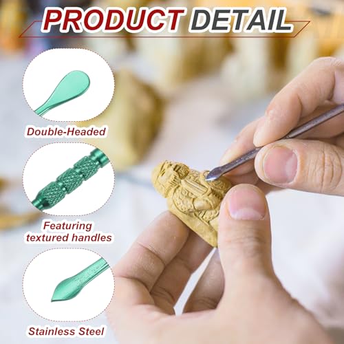 MECCANIXITY 3 Pcs Wax Carving Tools Stainless Steel 4.6 Inch Double-Headed Wax Carving Sculpting Tools for Modeling Sculpting Shaping, Green - color: Green
