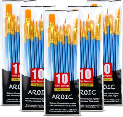 Acrylic Paint Brush Set, 5 Packs / 50 pcs Nylon Hair Brushes for All Purpose Oil Watercolor Painting Artist Professional Kits - size: 50pcs