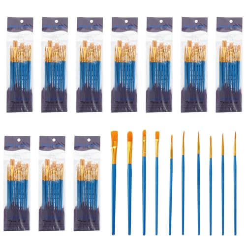 PATIKIL Paint Brushes Set, 100Pcs Acrylic Paint Brush Nylon Hair for Watercolor Oil Painting Miniature Detailing Rock Painting, Dark Blue - color: Dark Blue