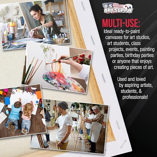 U.S. Art Supply Rectangle Stretched Canvas for Painting 8x36 inch Gallery Depth 1-1/2" Thick, 3-Pack - 12oz Acrylic Gesso Triple Primed, Professional Artist Quality, 100% Cotton - Oil, Pouring Paint - size: 8" x 36"