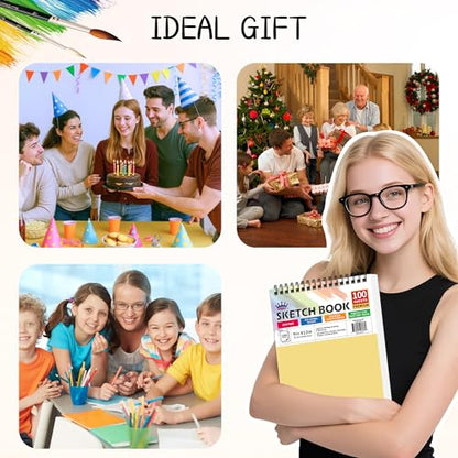 WINNER 9" x 12" Sketch Book 4 Pack, 400 Sheets Spiral Bound Art Sketchbook, 68lb/100gsm White Acid Free Drawing Pad, Sketching Doodling Drawing Writing Sketch Pad, Back to School Art Supplies, Yellow - color: Yellow, size: 9"x12"