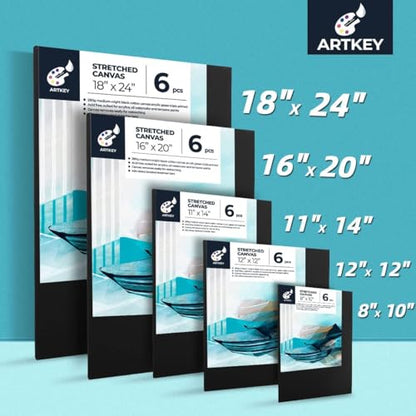 Artkey 6-Pack Black Canvas, 8x10 Inch, Triple Primed, Acid-Free, 100% Cotton, For Acrylics, Oil, Watercolor Paints - size: 8"X10"(6-PACK)