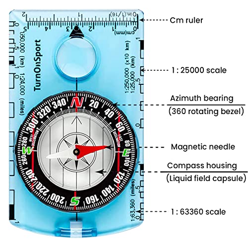 TurnOnSport Orienteering Compass - Advanced Scout Compass for Hiking, Camping, and Backpacking - Best Survival Gifts for Kids