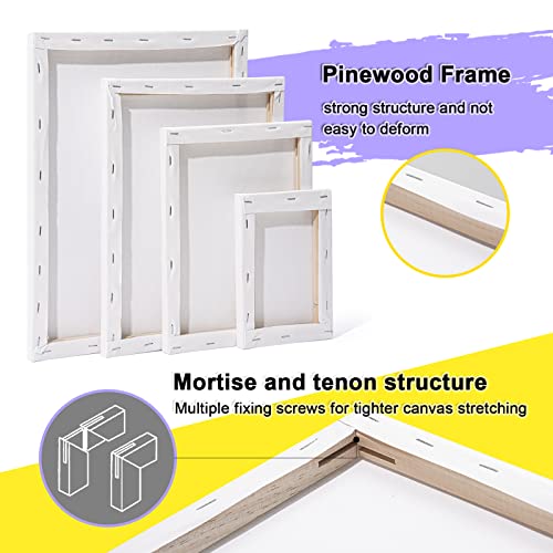 Inburit Canvas for Painting for Adults & Kids 16 Pack with 11x14, 9 x12, 8x10, 5x7 (4 of Each), Blank Primed Stretched Canvases for Oil, Acrylic & Other Painting Media - size: 16PCS+(4sizex4)