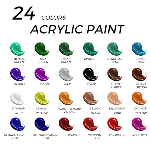 Acrylic Art Set, 41 PCS Painting Kit, Acrylic Paint Set for Kids, Painting Supplies with 24 Acrylic Paints, 1 Wooden Easel , 4 Canvas Panels, 8 Paint Brushes, Drawing Pad, Art Supplies for Kids Adults