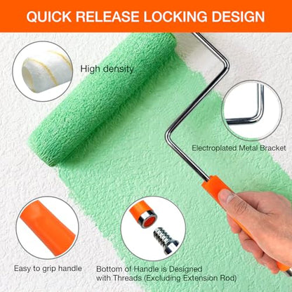 Great Andrew 9 Inch Paint Tray Set, 15-Pack, Plastic Paint Tray with 12 Textured Tray Liners, Paint Brush, Paint Roller and Wire Roller Frame for Painting Walls, Ceilings, Trim, Siding - size: 15 Pack Liners Kit, 9 In
