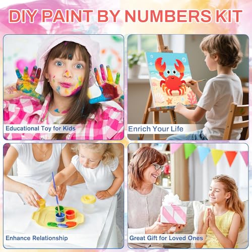 WEMEON Crab Paint by Numbers Kit for Kids with Frame and Easel, Easy Paint by Numbers Kits for Kids Ages 4-6, Small Painting by Number for Birthday Gift, Painting Party(10X10inch) - color: DMBK-0004-US(10X10inch)
