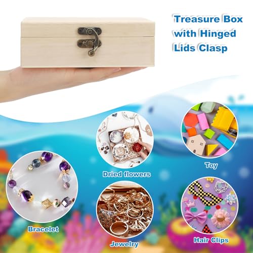 Hoemwarm 24 Pack Unfinished Wooden Box DIY Treasure Box | Treasure Chest With Hinged Lid 6 x 4 x 2 Inch, DIY Craft Keepsake for Kids, Gift, Home Decor