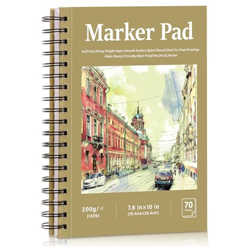 70 Sheets Hardcover Marker Paper Pad, 7.6x10in Alcohol Marker Paper Sketch Pad, 122lb/200gsm Heavyweight Spiral Sketch Book, Painting Coloring Drawing Paper for Beginners Artists Ideal Gift - size: 7.6×10 Inch (70 Sheets)