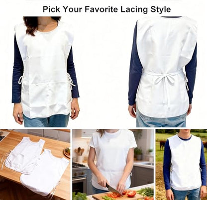 Large Smock Cobbler Apron for Men & Women, Adjustable Side Ties & 2 Pockets - color: White