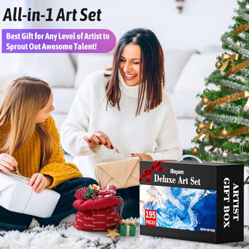 iBayam Art Set for Kids Teens Girls Boys Adult, 195-Pack Deluxe Artist Gift Box with 3 PCS Drawing Pads, A4 Canvases, Arts and Crafts Kits, Painting, Drawing & Art Supplies with 24 Color Acrylic Paint - color: Blue