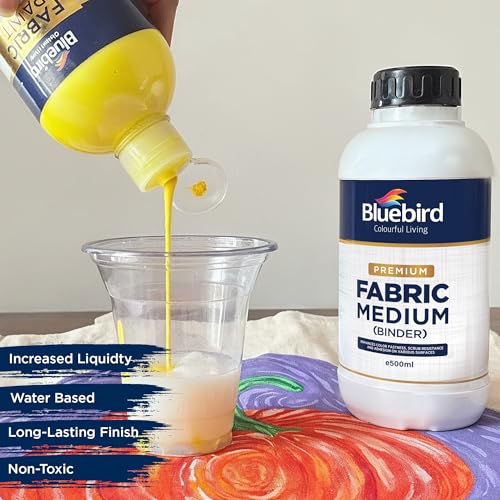 BLUEBIRD Fabric Medium - Textile Medium for Fabric Painting, Prevents Flaking, Ideal for Clothes, Accessories, and More (16.9 Fl Oz / 500 ML) - size: 16.9 Fl Oz (Pack of 1)
