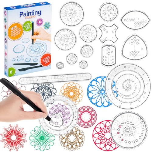 Chivao Spiral Art Kit Circle Stencils Drawing Tool Gear Geometric Ruler Circle Template Drawing Kit Plastic Spiral Curve Stencils with Pens Paper for Back to School Gifts DIY Crafts Sketch(Classic) - style: Classic