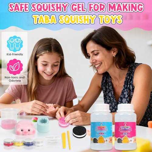 ResinAngel 16 Pcs Taba Squishy Kit 64OZ,1:1 AB Liquid Silicone Gel,FuFu Squishy Maker Kit with Mold,Silicone Rubber Squishy Toys for Stress Relief,Entertainment,Party Favors,Birthday,Christmas Gift