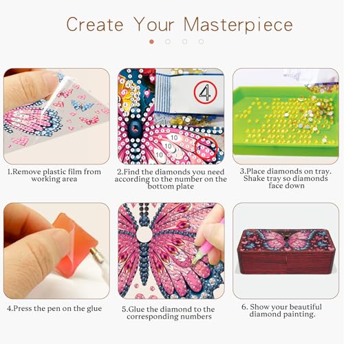 Diamond Art Painting Storage Box Kit, DIY Rectangular Wooden Decorative Container Holder with Lid, Snack Jewelry Gem Art Organizer Case for Adults (Butterfly) - style: Butterfly