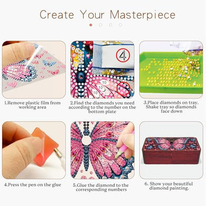 Diamond Art Painting Storage Box Kit, DIY Rectangular Wooden Decorative Container Holder with Lid, Snack Jewelry Gem Art Organizer Case for Adults (Butterfly) - style: Butterfly