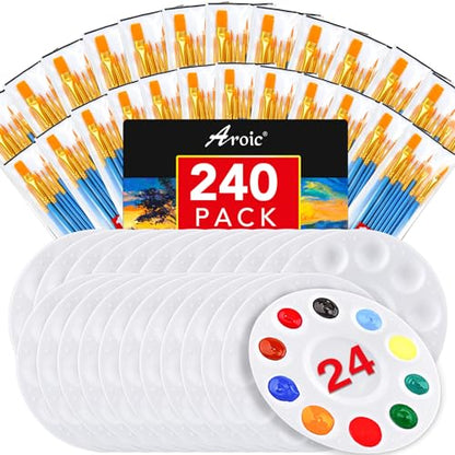 AROIC Paint Brushes Palette Set,24 Pack/240Pcs Acrylic Paint Brushes and 24 Palettes, Professional Artist Brushes, Finger and Face Painting Oil Painting Watercolor Kid's and Adult Painting Art Set. - size: 240 Brushes 24 Palettes