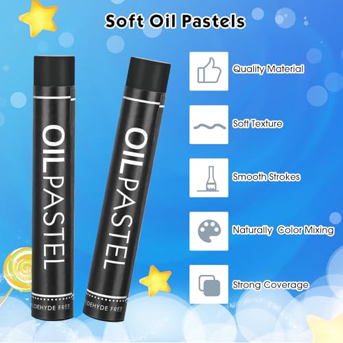 Nezyo 72 Pieces Black Oil Pastels Bulk for Artists Soft Oil Crayons Single Color Hexagonal Creamy Pastel Refill Set for Teachers Beginners Artists Painting Drawing Relaxing Blending - color: Black