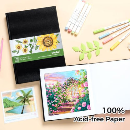 Ohuhu Sketchbook Marker Paper Pad: 2 Pack 8.3"x8.3"&8.3"x11.7" Art Sketch Book Drawing Papers Each Size Holds 78 Sheets/156 Pages 120 LB/200 GSM Hardcover Sketching Books Christmas Gift - size: 8.3" x 8.3 " and 8.3" x 11.7"