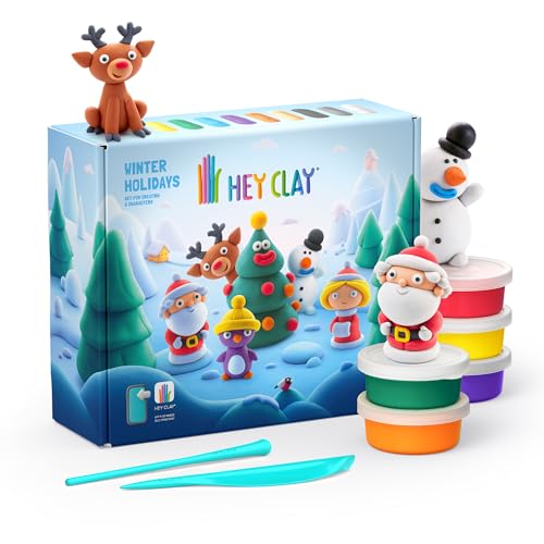 HEY CLAY Set - Colourful Modeling Air Dry Clay Kit for Kids 15 cans and Sculpting Tools with Fun Interactive Instructions App - Children 3+ (Winter Holidays) - style: Winter Holidays