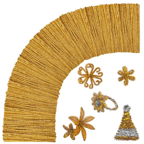 Gold Pipe Cleaners,Glitter Gold Craft Pipe Cleaners,200pcs Supplies for Home DIY Handmade Arts,Arts and Crafts for Kids Ages 6-8,Glitter Pipe Cleaners for Festivals DIY Decorations,Christmas Decor - color: Glitter Golden