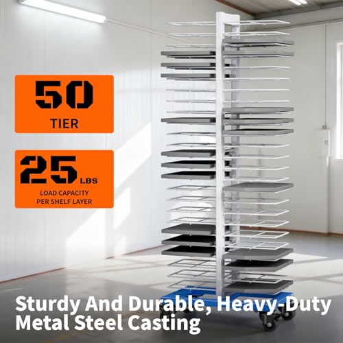 50-Shelf Paint Drying Rack – Heavy-Duty Steel Cabinet Door/Art/Painting Drying Rack with 4 Locking Casters, 25 lbs per Shelf – Suitable for Panels,Drawing,Artwork & Cabinet Doors