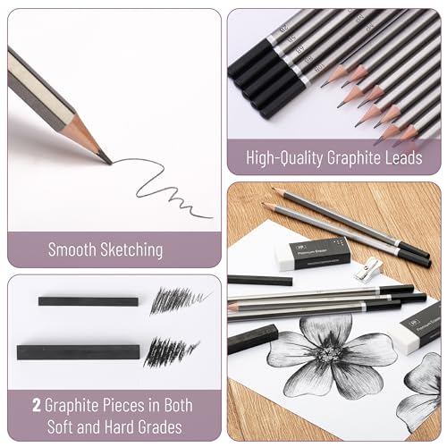 Mr. Pen- Drawing Sketching Pencil Set, 19 pcs, Graphite Pencils (10B-6H) | Graphite Sticks, Erasers, Metal Sharpener, for Drawing, Sketching, Shading & Art Projects - size: 19 pcs