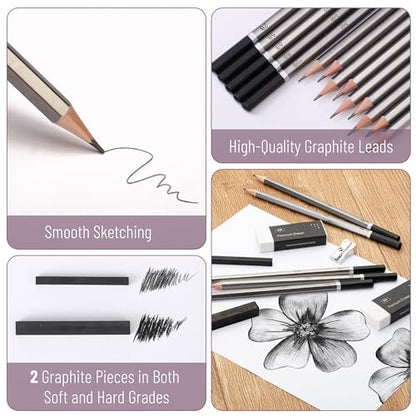 Mr. Pen- Drawing Sketching Pencil Set, 19 pcs, Graphite Pencils (10B-6H) | Graphite Sticks, Erasers, Metal Sharpener, for Drawing, Sketching, Shading & Art Projects - size: 19 pcs