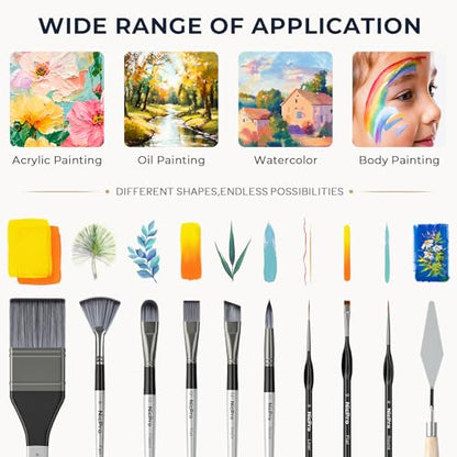 Nicpro 36pcs Paint Brush Set, Professional Paintbrushes with Palette Knife and Cloth Roll, Suitable for Artists and Beginners for Acrylic Painting, Oil, Watercolor, Gouache - color: Silver
