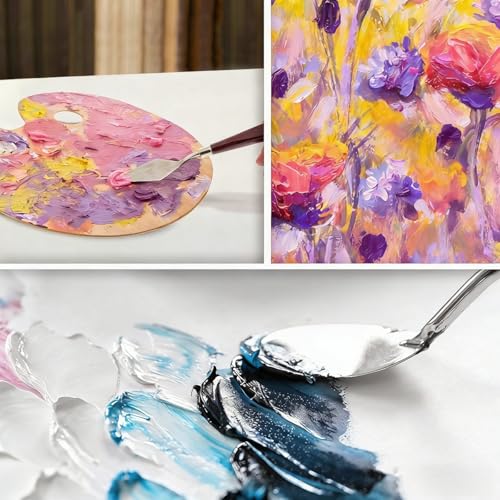 Palette Knife Set, 5 PCS Stainless Steel Painting Knives with Wood Handles for Acrylic Painting, Oil Painting, Canvas Texturing, Mixing, Blending, Impasto, Art Supplies for Artists, Beginners